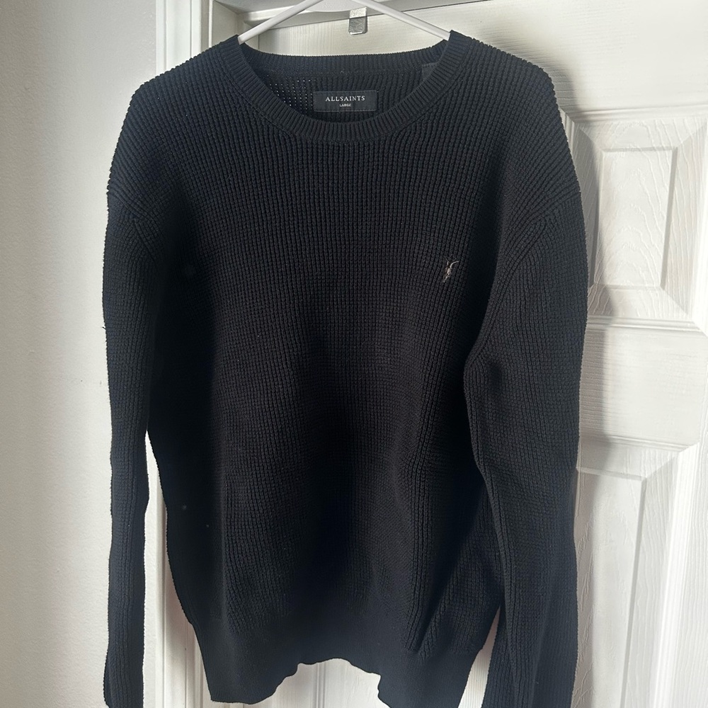 All Saints Men's Classic Black Crewneck Sweater